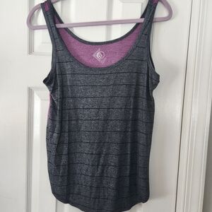 Volcom Charcoal and Magenta Striped Tank Top